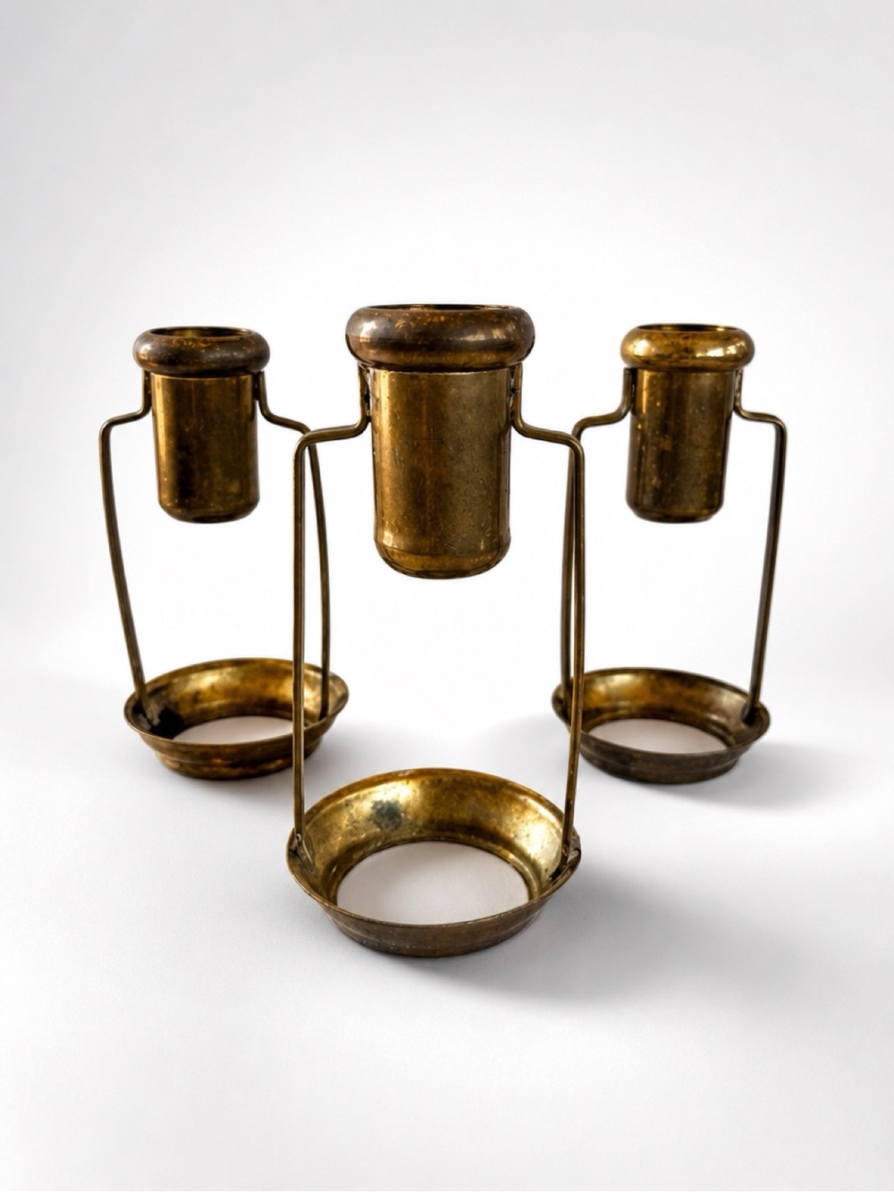 VINTAGE BRASS CANDLE-HOLDERS SWING HANDLE LANTERNS BOHO NAUTICAL MID-CENTURY EUC
